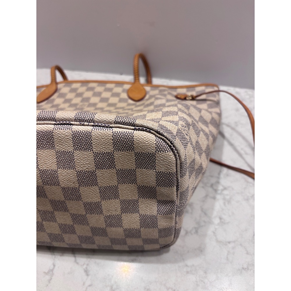 Louis Vuitton Neverfull MM Damier Azur Canvas Tote Bag White Blue Shoulder Bag - Picture 13 of 16